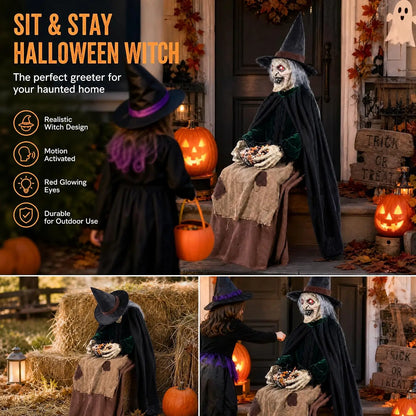 4.6 ft Animated Halloween Witch, Motion and Sound Activated