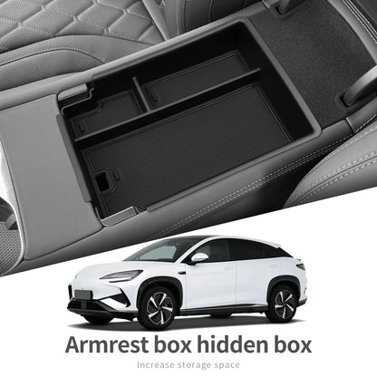 Center Console Storage Tray with Silicone Anti-Slip Pad, Armrest Cup Organizer, Black