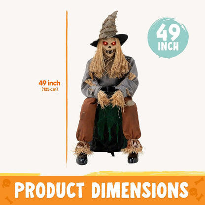 Joyfy 49-Inch Sound-Activated Animatronic Sitting Scarecrow with LED Eyes