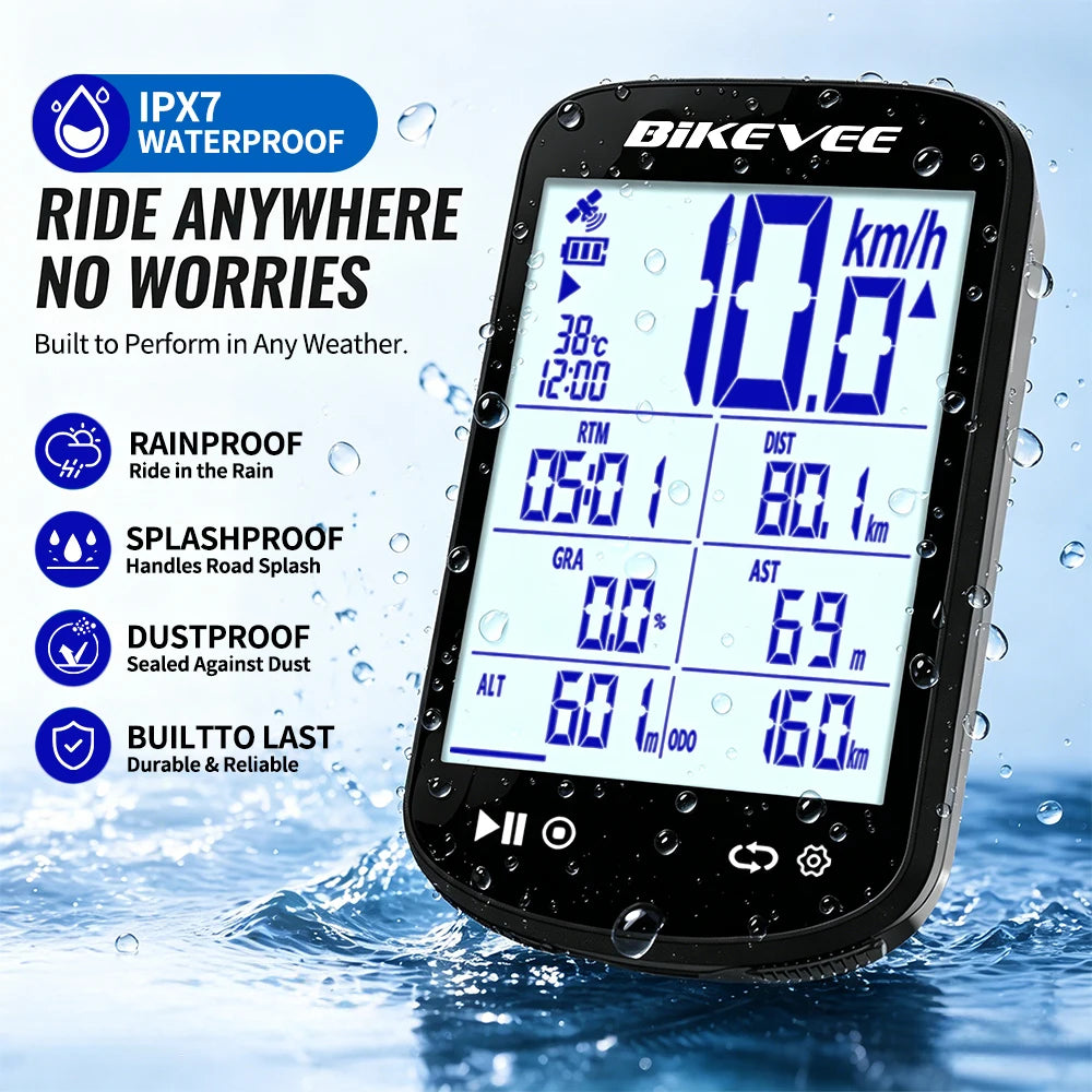 Bikevee BKV-520 GPS Bike Computer - 2.6" Sunlight-Readable LCD, 5-Satellite GPS, 28hr Battery, IPX7, Bluetooth 5.3
