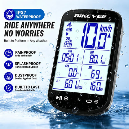 Bikevee BKV-520 GPS Bike Computer - 2.6" Sunlight-Readable LCD, 5-Satellite GPS, 28hr Battery, IPX7, Bluetooth 5.3