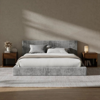 Cloud Upholstered King Platform Bed Frame - 5" CertiPUR-US Foam, Chenille, Cold-Rolled Steel, No Box Spring, Snow White / Onyx Black / Moon Grey / Beige / Cream