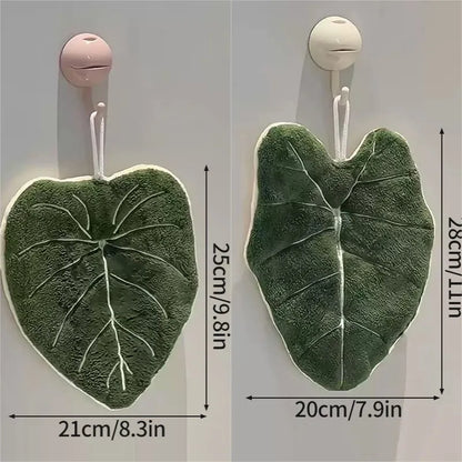 Leaf-Shaped Coral Fleece Hand Towel – Absorbent Hanging Kitchen & Bathroom Towel