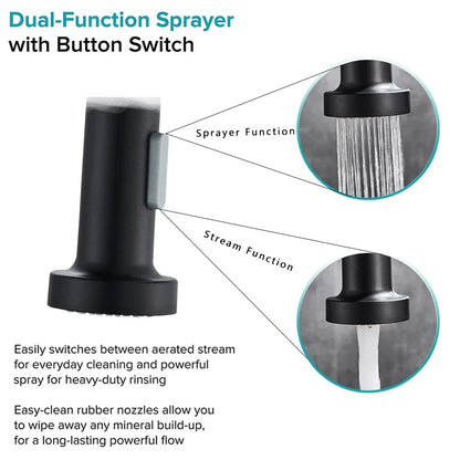 Pull-Down Kitchen Faucet Single Handle 360° Swivel Dual-Function Spray – Stainless Steel Sink Faucet (Black, Brushed Nickel, Chrome)