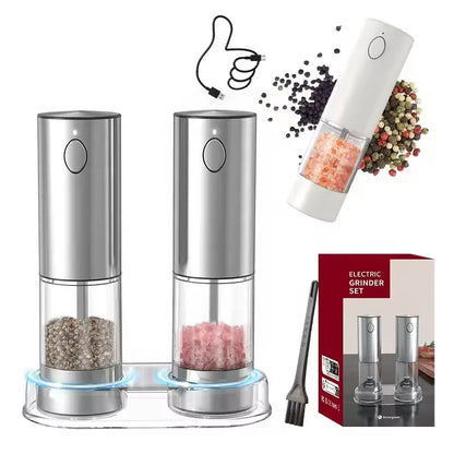 Automatic Electric Pepper & Salt Grinder – USB Rechargeable, Adjustable Coarseness, Ceramic Mill (Single or 2-Pack)