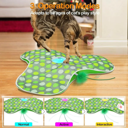 Interactive Hide and Seek Cat Toy – Motion-Activated Squeaky Mouse with Concealed Feather Wand, USB Rechargeable