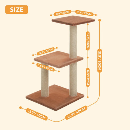 3-Tier Indoor Cat Tree Tower with Sisal Scratching Posts, Large Hammock & Removable Top Perch – Grey