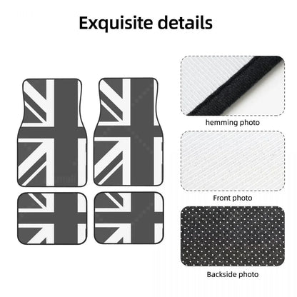 Custom Fit Car Floor Mats Front & Rear Set – Union Jack Flag Design – Non-Slip, Easy Clean