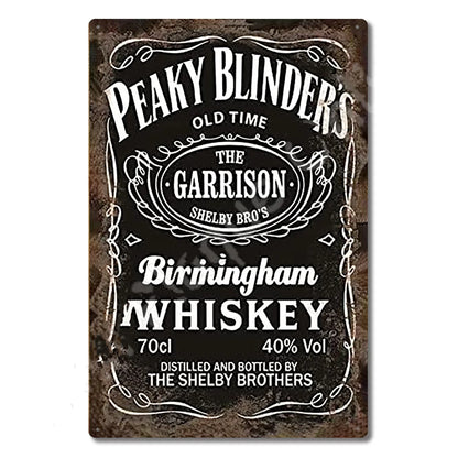 P-Peakys B-Blinders Whiskey Metal Sign - Retro Tin Plaque with Iconic Flat Cap & Whiskey Bottle Art, Eye-Catching Wall Decor