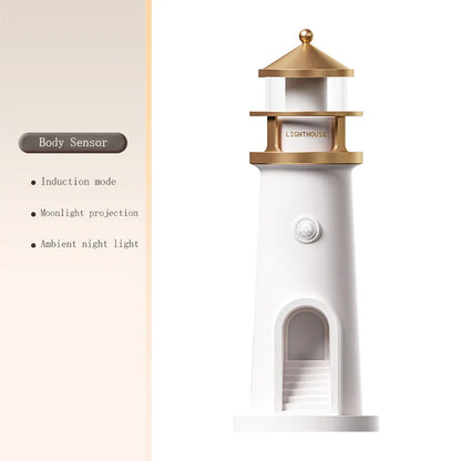 Moon Projection Night Light Lighthouse Lamp with Bluetooth Speaker, Remote & Motion Sensor — Ambient Bedroom & Kids Gift