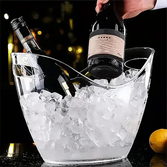 Clear 4L (1.06 gal / 4.2 qt) Ice Bucket with Handle – Wine & Champagne Cooler, Beverage Tub for Bar, Party & Home