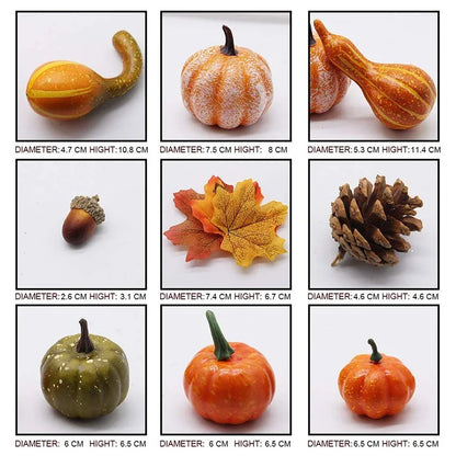 50-Piece Fall Harvest Decoration Set, Pumpkins, Leaves and Pine Cones