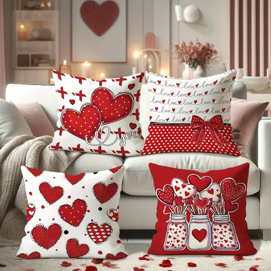 VIKAMA Rotes Herz Design, dekorativer Kissenbezug für Valentinstag und Hochzeiten, waschbarer Kissenbezug, für Sofas und Schlafzimmer