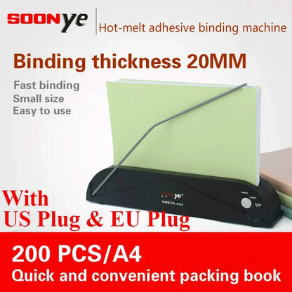 Portable Hot Melt Glue Binding Machine – A4 Thermal Binder, Up to 20mm (200 Sheets)