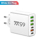 65W 6-Port USB Charger (2x USB-C + 4x USB-A) QC3.0 Fast Charge Travel Wall Adapter for Smartphones
