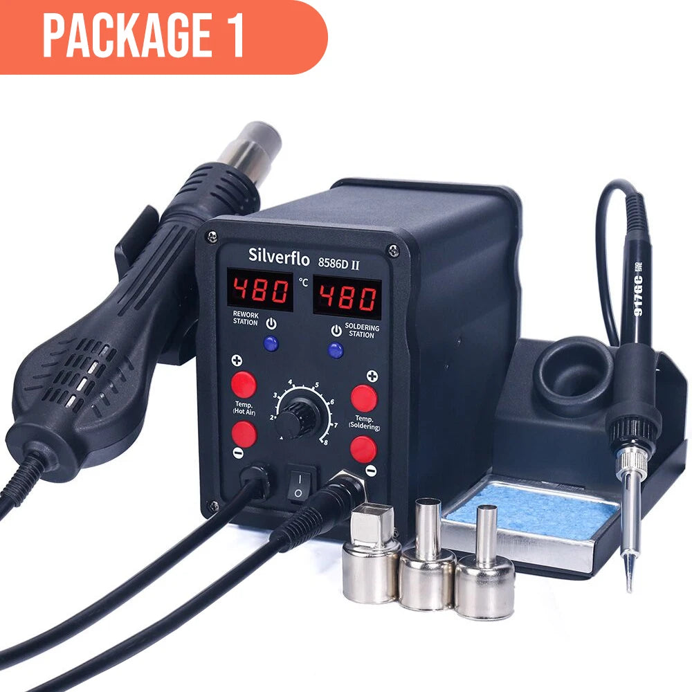 Silverflo 8586D-II 2-in-1 Hot Air and Soldering Station, 750W