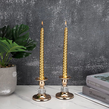2-Pack Gold Metal Taper Candle Holders – Vintage Brass Taper Candlesticks for Wedding & Home Decor