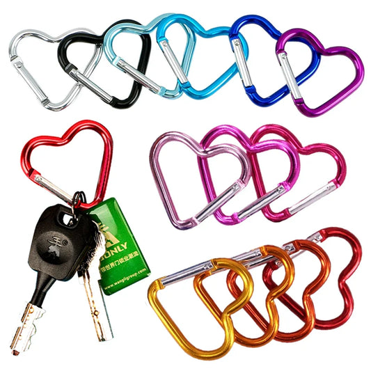 Heart-Shaped Aluminum Carabiner Keychain Clip for Keys, Water Bottles & Bags - Travel Hanging Hook