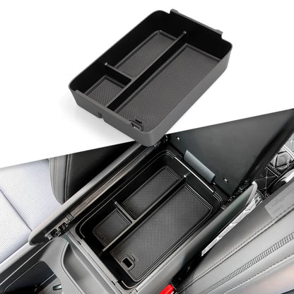 Armrest Storage Box & Cup Holder Organizer - Car Interior Anti-Dirt Pad, Black