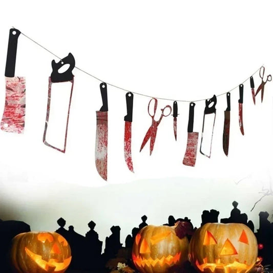 Halloween Horror House Garland Banner with Paper Cutouts