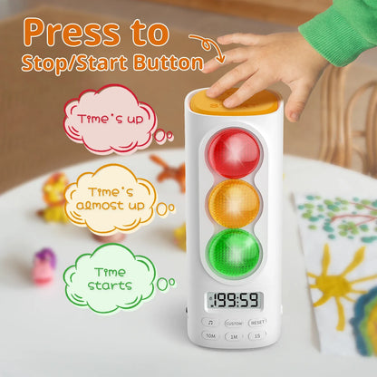 Traffic Light Visual Timer USB-C Rechargeable Digital Countdown with Audio & LCD Display for Kids Classroom Home Kitchen