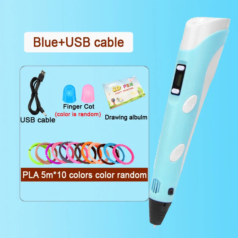 3D Printing Pen with LED Display – PLA 1.75mm Compatible, Adjustable Temp & Speed, USB 5V/2A Kids DIY Art Tool