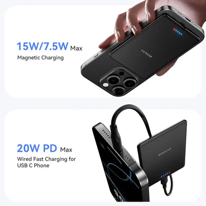 Thin Magnetic 5000mAh Wireless Power Bank 20W Fast Charging MagSafe-Compatible Portable Battery