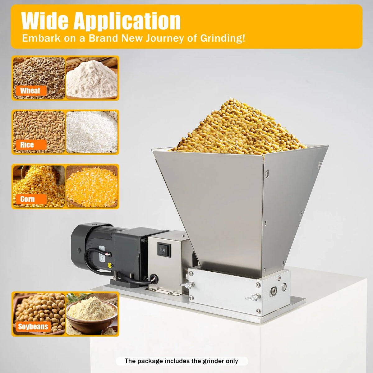 4L 220V Electric Grain Mill, 60W, 20kg/h, Adjustable Rollers