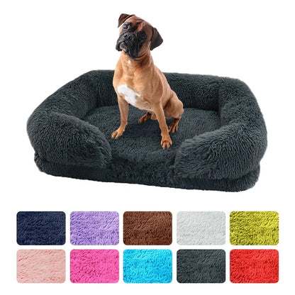Plush Dog Bed with Removable Cover – Thickened Winter Pet Sofa Pad, Square, Small & Large