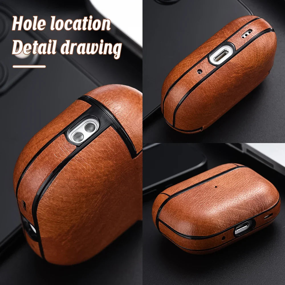 Leather AirPods Case Protective Cover Compatible with AirPods Pro, Pro 2, Pro 3, AirPods 3 & AirPods 4 (USB-C Compatible)