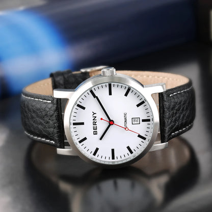 BERNY AM038M Automatic Watch with Leather Strap and Calendar