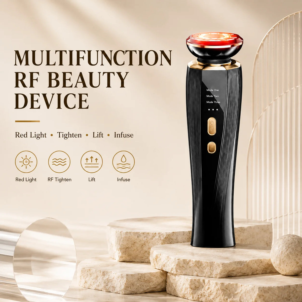 3-Mode LED Red Light Therapy Facial Massager Wand – Handheld Face & Neck Skincare Device for Home Spa