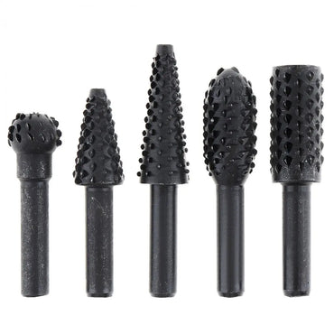 5-Piece Black Wolf Tooth Rotary Burr Set — Woodworking Grinding & Polishing Bits for Rotary Tools