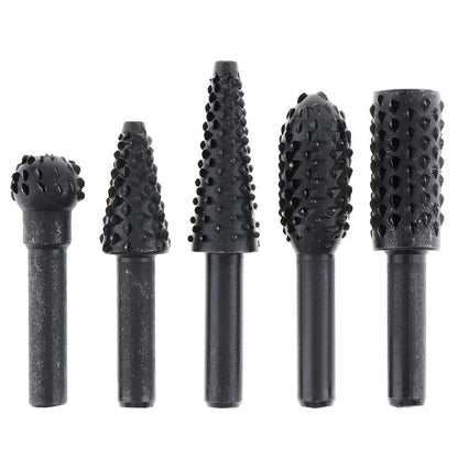 5-Piece Black Wolf Tooth Rotary Burr Set — Woodworking Grinding & Polishing Bits for Rotary Tools