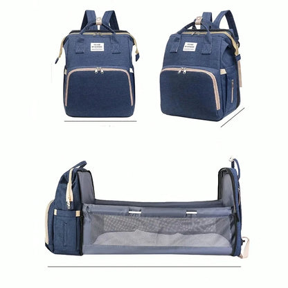 Foldable Diaper Bag with Portable Folding Crib Bed Lightweight Large-Capacity Baby Backpack