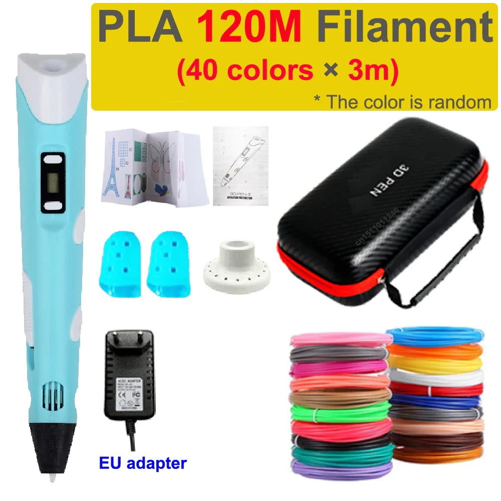 3D Printing Pen for Kids with Travel Case — PLA 1.75mm Filament, LED Display, Adjustable Temp & Speed, DIY Drawing Gift