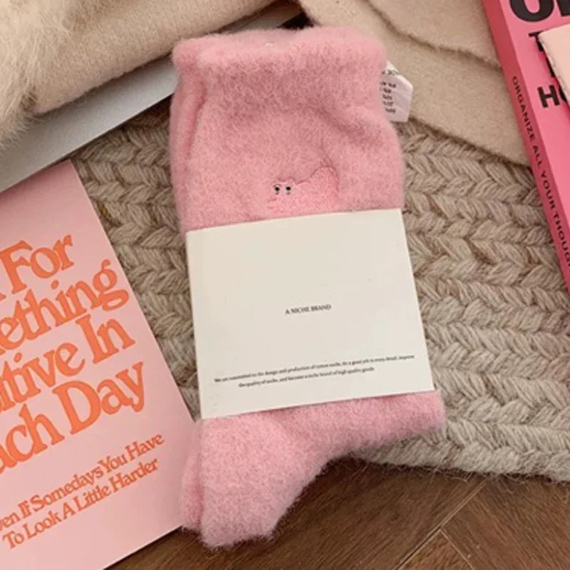 3Pairs Premium Feel Cute Cat Cozy Hairy Mink Velvet Socks Autumn Winter Hosiery Thickened Plush Warm Sleep Home Fluffy Socks