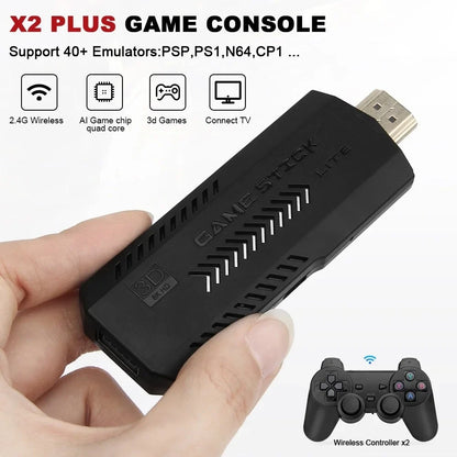 Retro HD 64GB Game Console Stick with Dual Wireless Controllers — 20,000+ Classic Games, Plug & Play