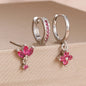 3PCS Zircon Flower Dangle Earrings – Orange & Blue Stainless Steel Set