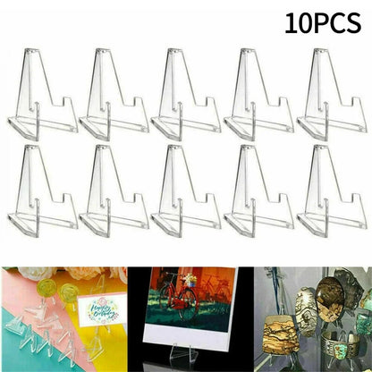 Acrylic Mini Display Stand – Clear Triangular Easel for Coins, Cards, Photos & Collectibles (Set of 10)