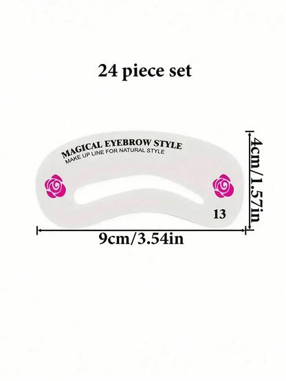 24-Style Eyebrow Shaping Stencil Kit - Reusable Rubber Stencils for Perfect Brows, Beginner-Friendly Makeup Tool for Women