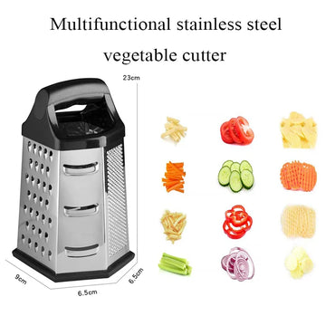 6-Side Stainless Steel Box Grater – Multifunctional Cheese and Vegetable Slicer Shredder with Non-Slip Base