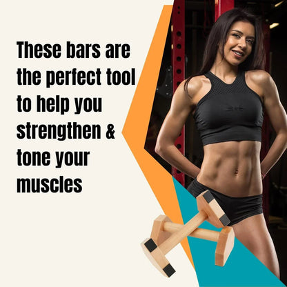 Wooden Beech Parallette Push-Up Bars 2-Pack - Anti-Slip Push-Up Stands for Strength Training & Core Workouts