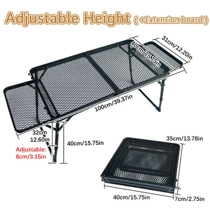Portable Low Folding Camping Table — Compact Retractable Outdoor Picnic & Barbecue Table, Stainless Steel