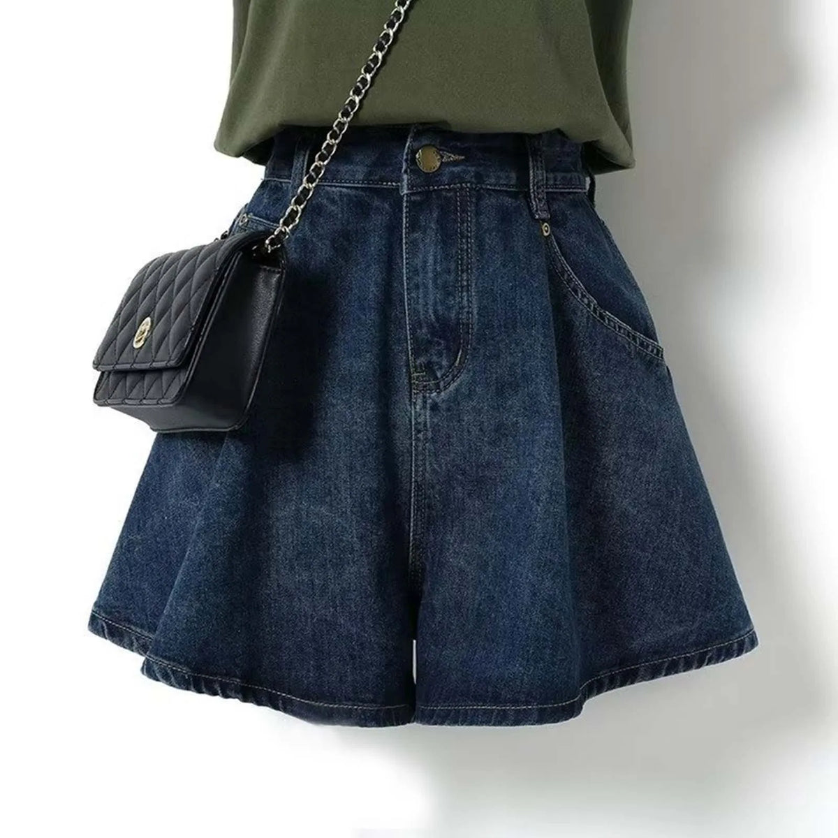 ZOMAXIUJEE Women's High Stretch A-Line Denim Mini Skirt - Dropped Waist, Plus Size S-XXXL, All Season Casual Wear