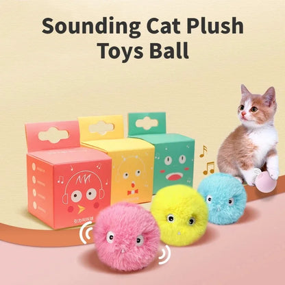 Interactive Chirping Plush Ball Cat Toy – Frog, Bird & Cricket Sounds, 2.17 in (5.5 cm) Rolling Teaser