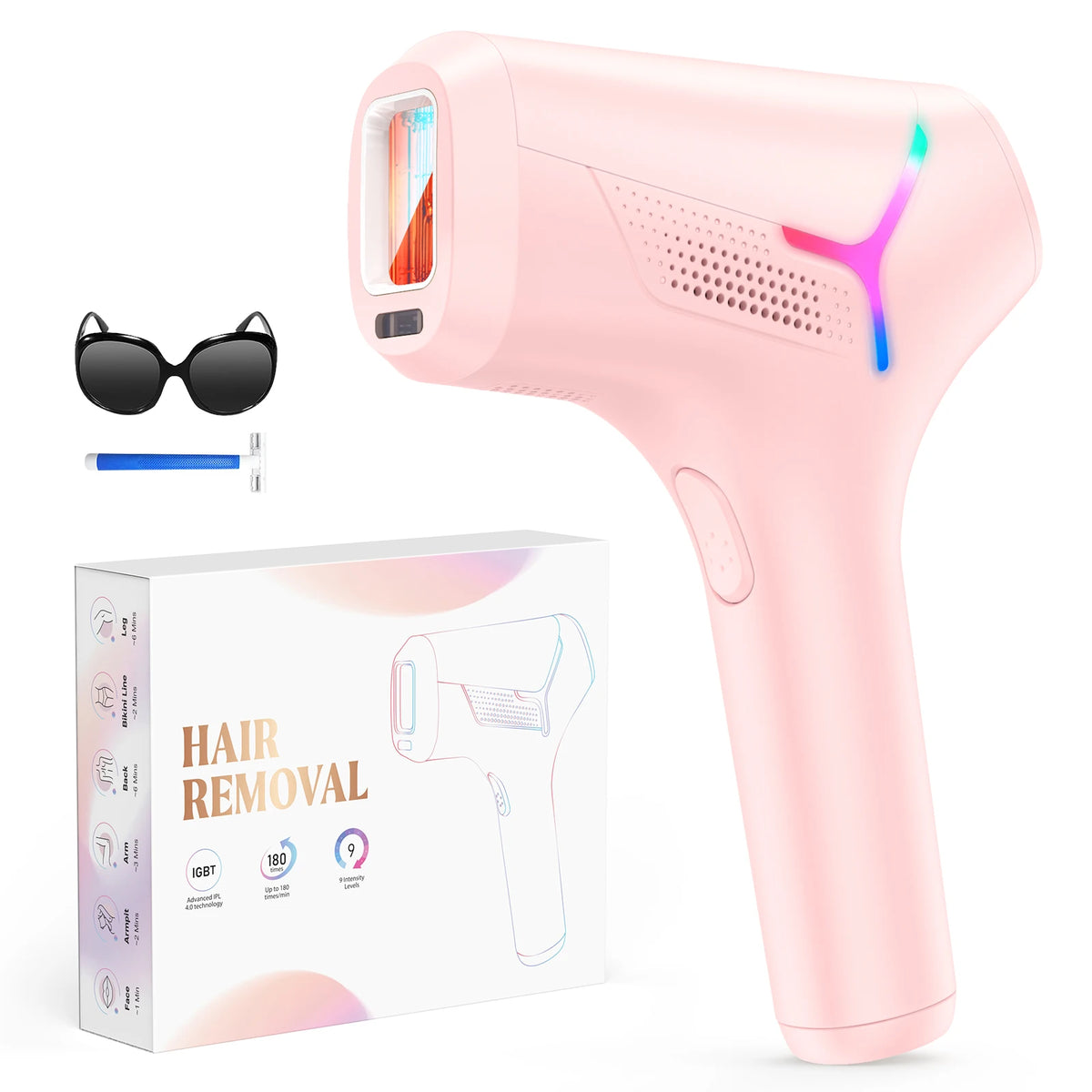 IPL Hair Removal Device – 990,000 Flashes, 9 Energy Levels, Painless Permanent Hair Removal for Women & Men, Face, Body & Bikini, US/EU/UK Plug