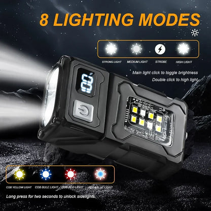 Mini USB Rechargeable LED Flashlight — COB + LED, Magnetic, 8 Modes