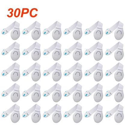Child Safety Strap Locks — Adhesive No-Drill Cabinet & Drawer Latches, Adjustable, 1-Pack or 10-Pack