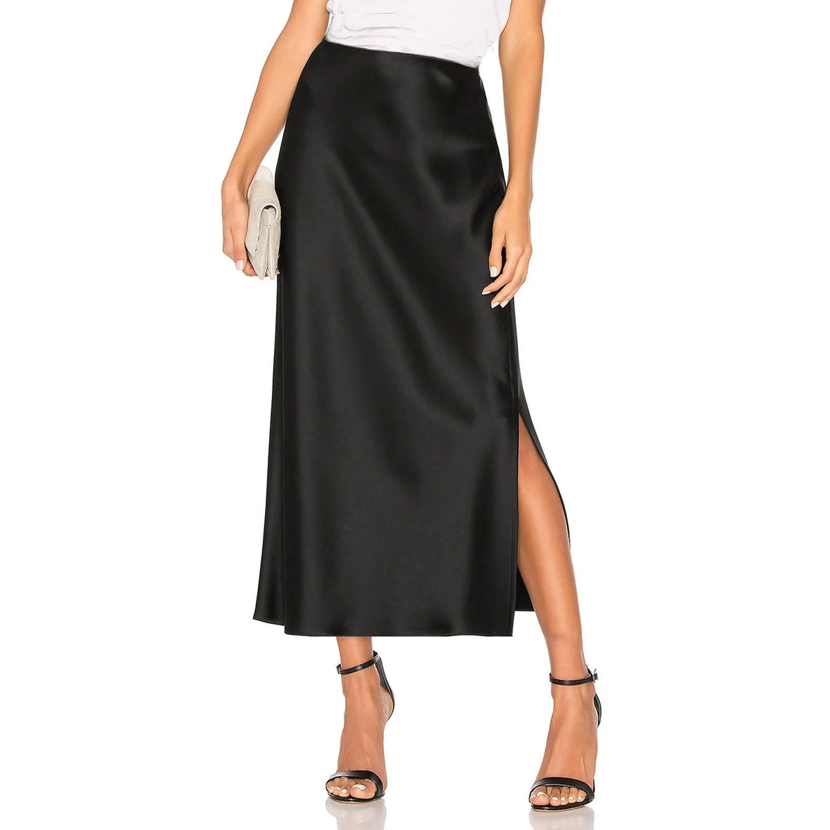 ZOMAXIUJEE Satin A-Line Mini Skirt for Women – Elastic High Waist Solid Skirt for Party, Office & Daily Wear